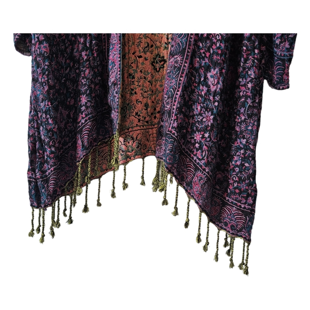 Bohemian Embroidered Kimono Paisley Open Cardigan S/M - Picture 4 of 16